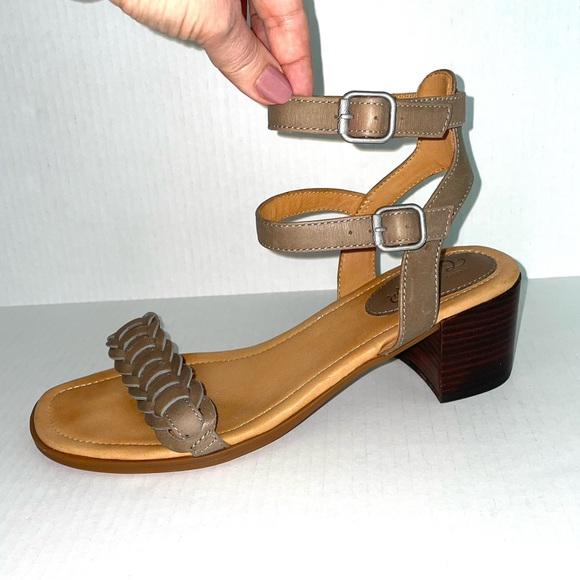 Sperry Gold Cup Vivian Mora Tan Block‎ Heel Leather Sandals Women’s 10 Like New - Picture 1 of 14